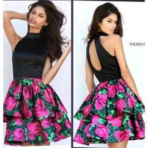 $398 Sherri Hill 50721 Floral Short Prom Homecoming Dress Sweetheart Size 4